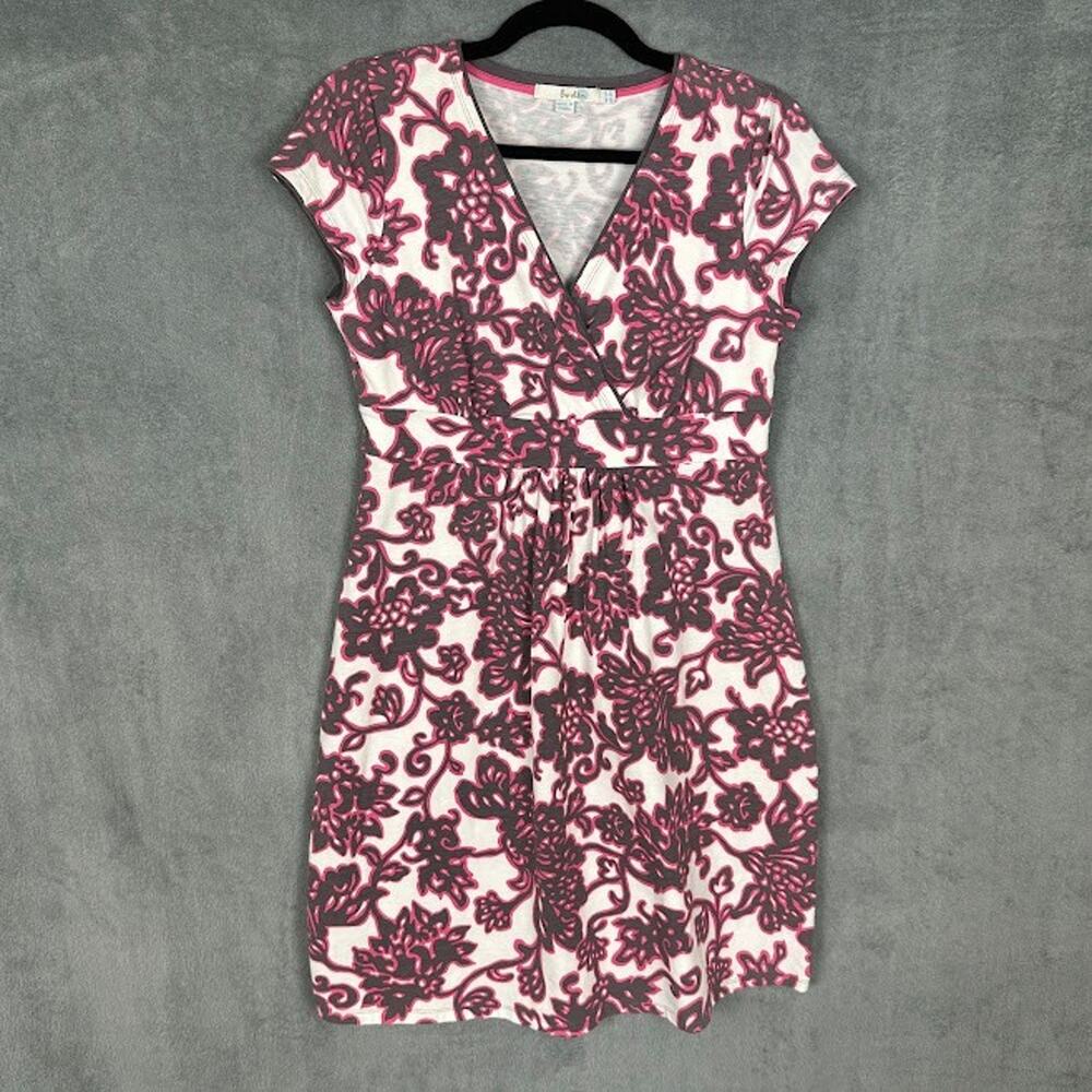 Boden Dress Womens 8P Pink Floral Short Sleeve V Neck Resort Preppy Comfort
